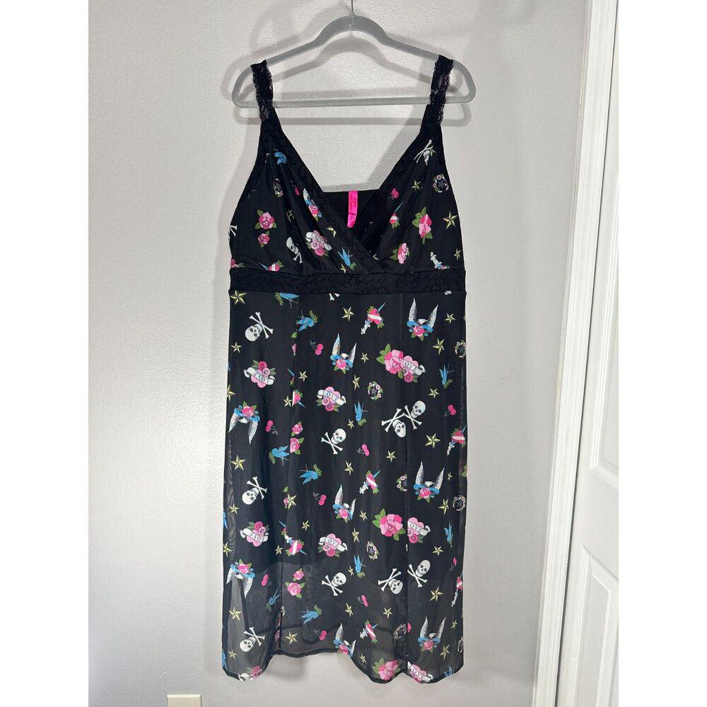 Betsey Johnson x Torrid Mesh Tattoo Midi Slip Dress PLUS 2X Lace Straps Skull BG - Picture 6 of 11